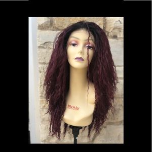 Burgundy Ombre curly Swisslace Freepart wig